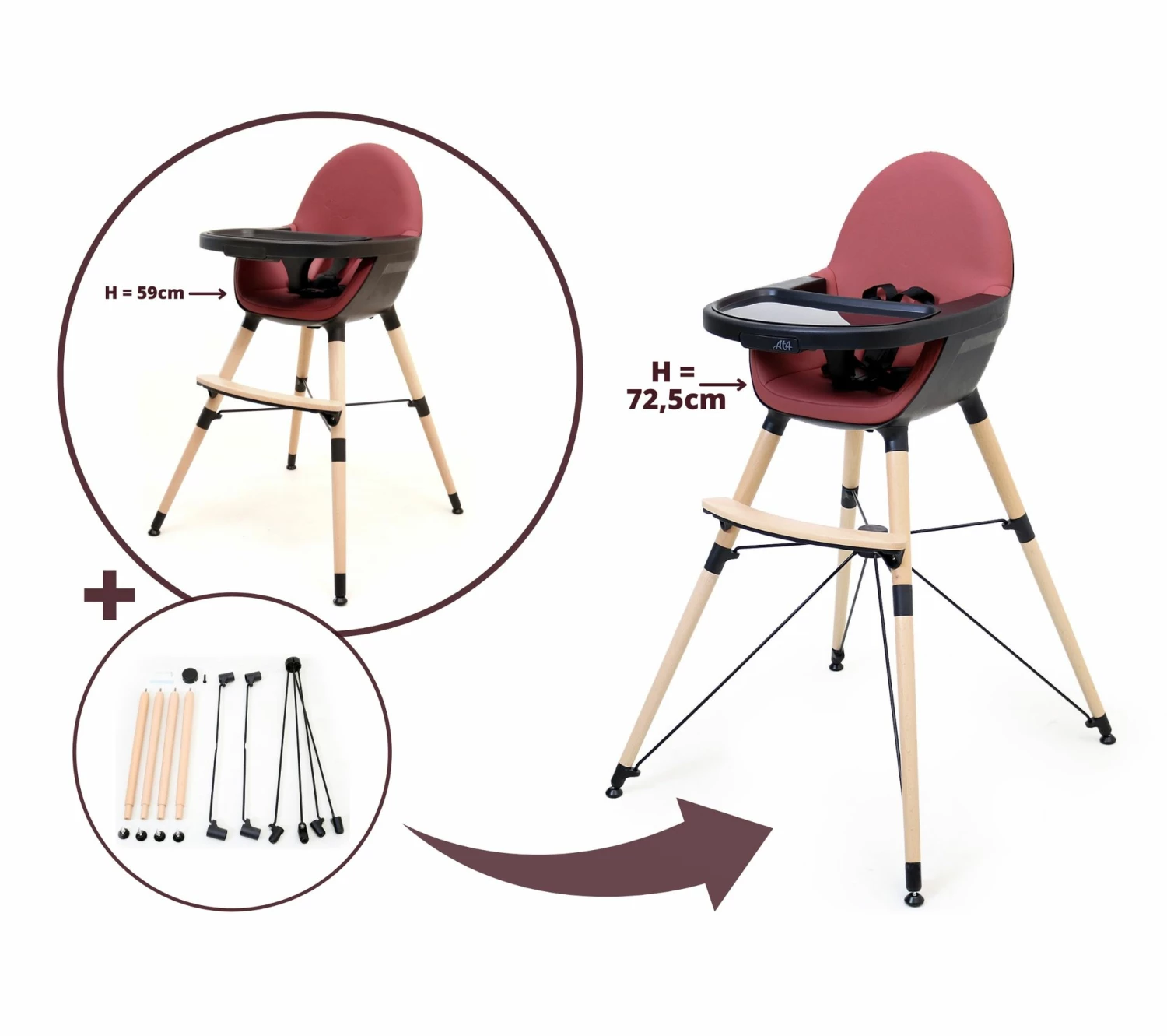 Le moins cher ✨ AT4 Réhausse Chaise Haute Noir Et Bordeaux ⌛ 4 Le moins cher ✨ AT4 Réhausse Chaise Haute Noir Et Bordeaux ⌛ – Image 2