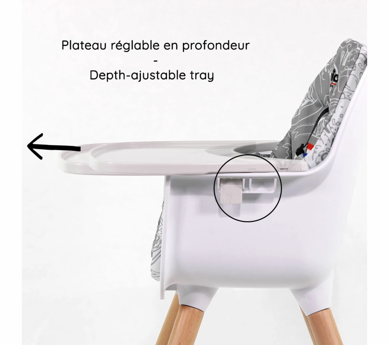 Remise 🤩 NANIA Chaise Haute Blanche Et Hêtre Coussin Décor Typo 🔥 6 Remise 🤩 NANIA Chaise Haute Blanche Et Hêtre Coussin Décor Typo 🔥 – Image 4