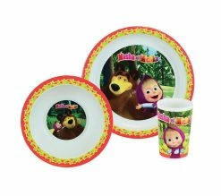 Promo ❤️ CIJEP Masha et Michka Ensemble Repas Incluant 1 Verre 220 Ml, 1 Assiette Et 1 Bol Micro-ondables ⌛