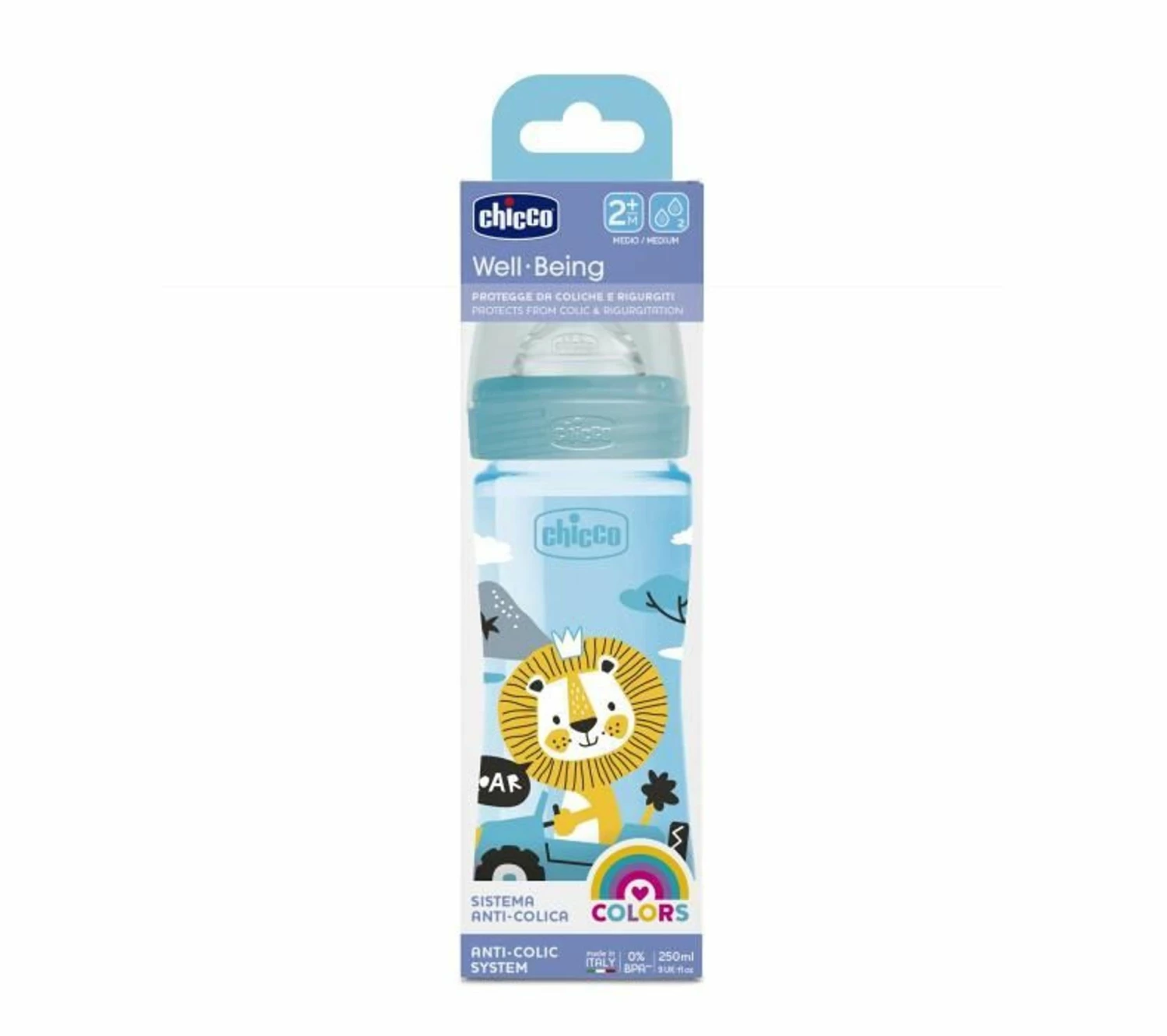 Remise ❤️ CHICCO Biberon Bienetre 250ml Tétine Silicone Flux Moyen 2m+ Bleu 🌟 3 Remise ❤️ CHICCO Biberon Bienetre 250ml Tétine Silicone Flux Moyen 2m+ Bleu 🌟