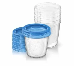 Acheter 🔔 PHILIPS AVENT Lot De 5 Pots De Conservation Pour Lait Maternel En Verre Transparent Et Bleu 🌟